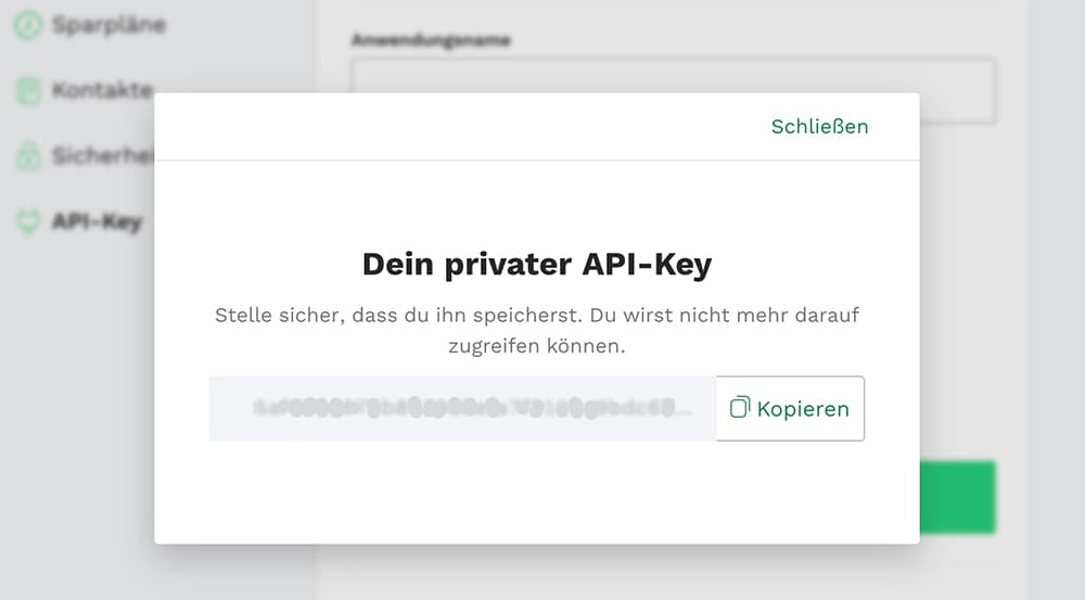 API Key Anzeige
