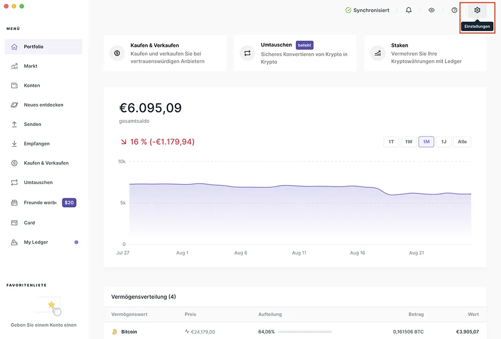 Einstellungen in Ledger Live öffnen
