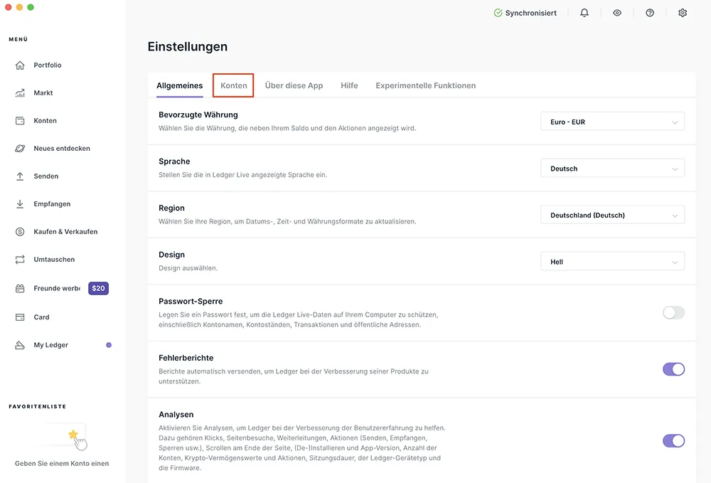 Klicke auf den Tab Konten