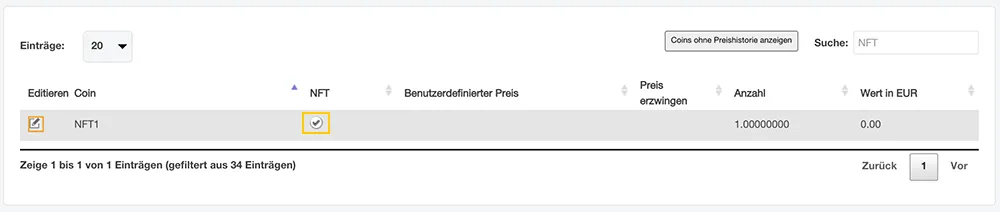 Eintrag in NFT umgewandelt