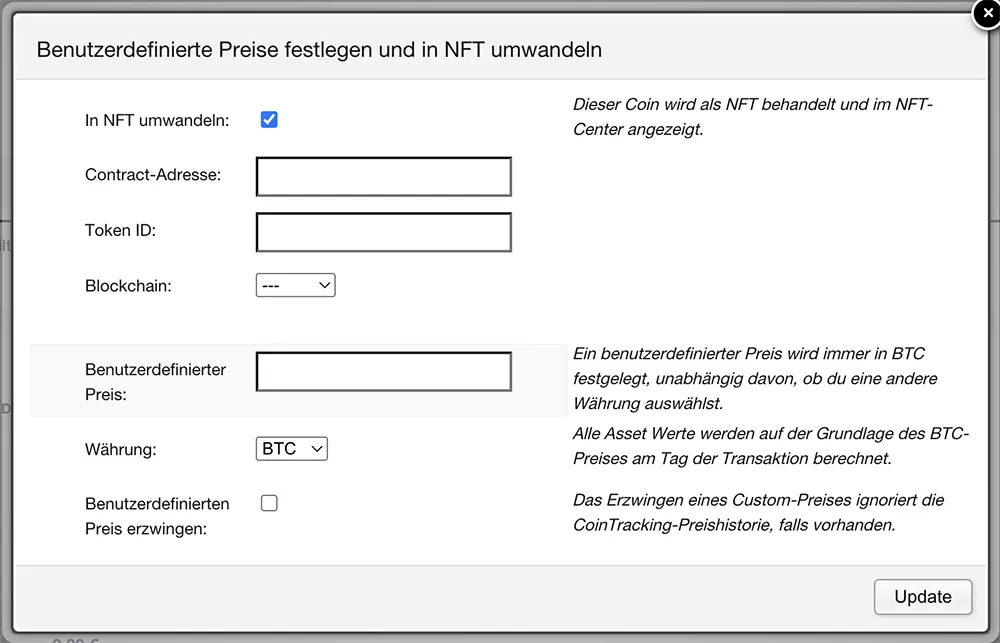 NFT Daten eintragen