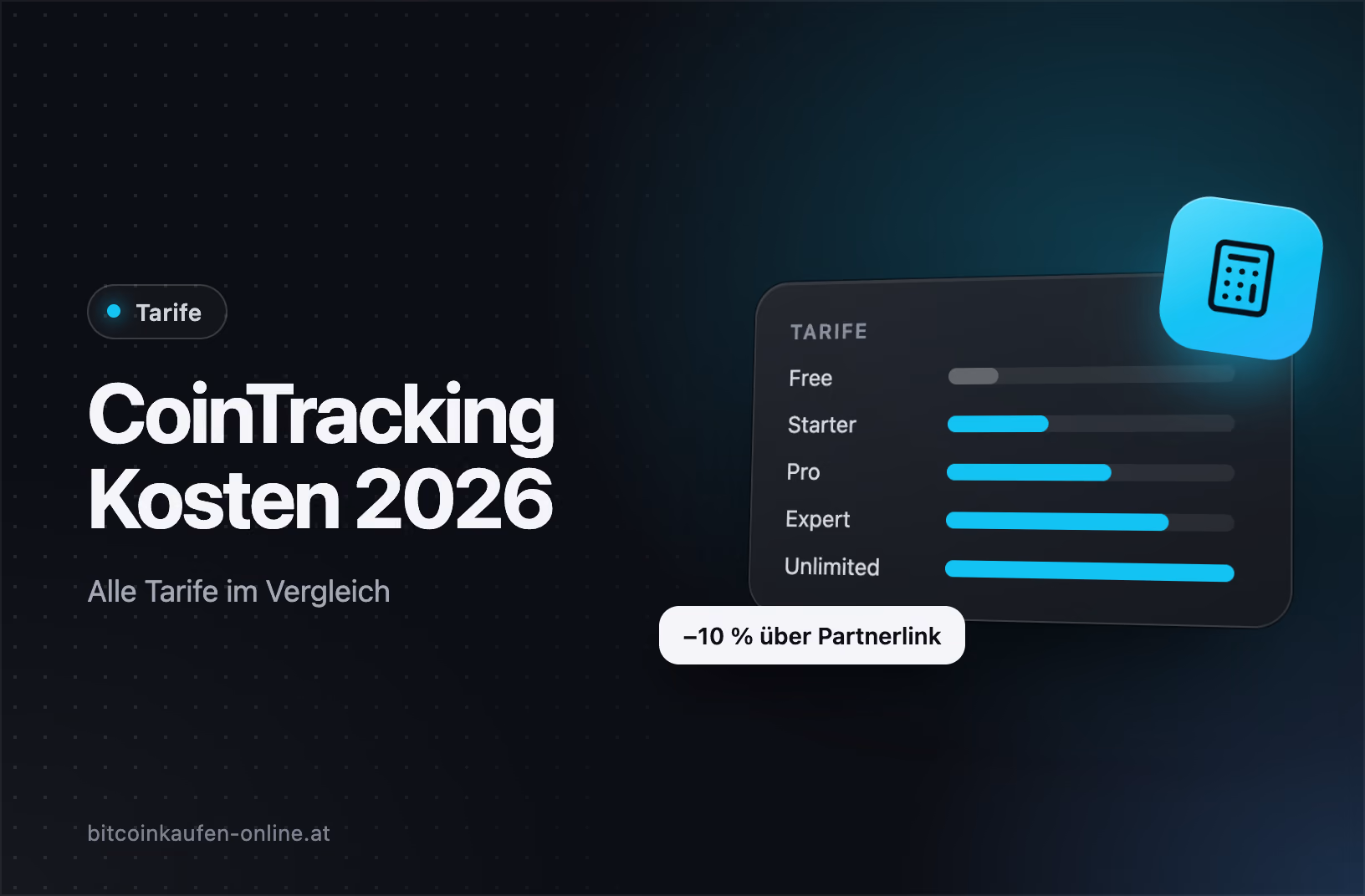 CoinTracking Kosten 2026: Übersicht der Tarife Free, Starter, Pro, Expert und Unlimited, 10 % Rabatt über Partnerlink